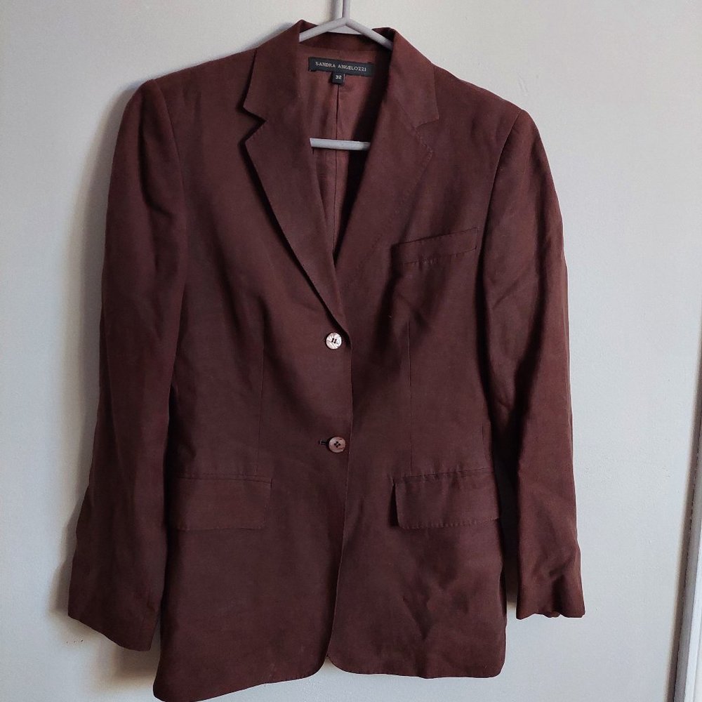 Sandra Angelozzi Women's Size 32(XS/S) Silk Linen Blend Blazer, Brown